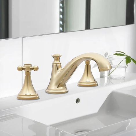 Waschbeckenhahn aus Edelstahl und Kupfer, mit 2 Griffen, Waschbeckenhahn mit Edelstahlschlauch, Mischhahn für kaltes und warmes Wasser, Mischhahn für Badezimmer, Energieeinsparung