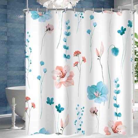 1 Rideau de douche, 180x160 cm, Polyester imperméable, Anti-moisissure, Avec 12 anneaux, Pour salle de bain