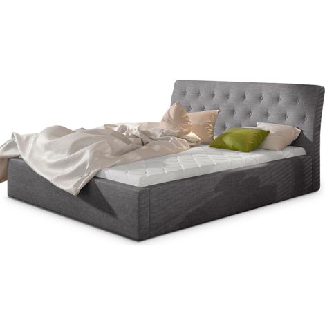 Lit tissu capitonné Venizia-Gris clair-200x200-Version sommier et coffre (1/5)