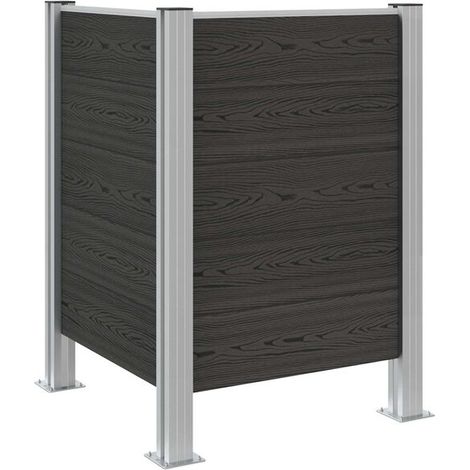 Clôture grise pour poubelle, mesurant 85 x 85 x 115 cm, en aluminium et composite bois-plastique (WPC). (1/5)