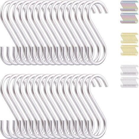 Crochets en S pour suspendre 30 paquets, crochet en acier inoxydable robuste, pour la cuisine, extérieur, jardin, crochet, pour accrocher casserole ustensiles de cuisine tasse serviette (1/4)