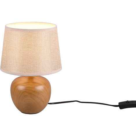 LUXOR LAMPADA TAVOLO BASE EFFETTO LEGNO E PARALUME BEIGE H. 26CM D. 18CM 1 LUCE ATTACCO E14 (1/4)