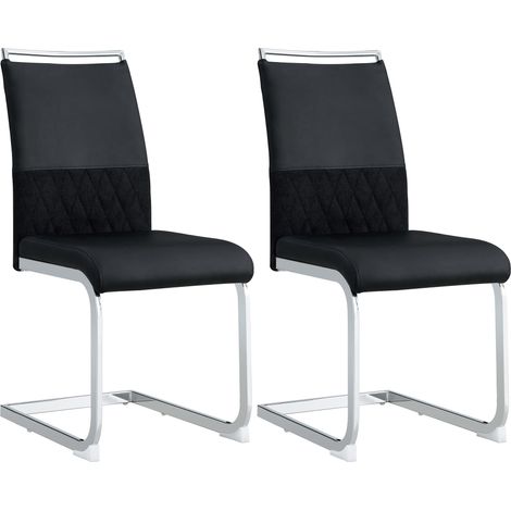 CAIziChaises de salle à manger modernes, lot de 2, dossier en similicuir PU et lin, dossier haut rembourré, chaise d’appoint, dossier à rayures croisées pour salle à manger, cuisine, bureau d’accueil,