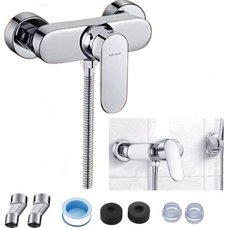 LEDANDER Mitigeur de douche avec sortie de douche G1/2, montage mural, mitigeur monocommande, pour hôtel, salle de bain, argenté (1/5)