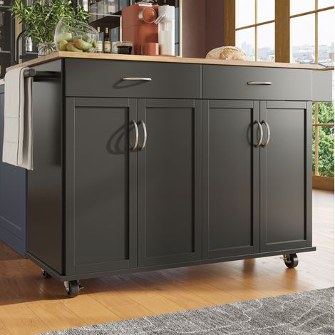 Table repas rangement pliante 106 cm MDF noir cuisine OKMYHOME (1/5)