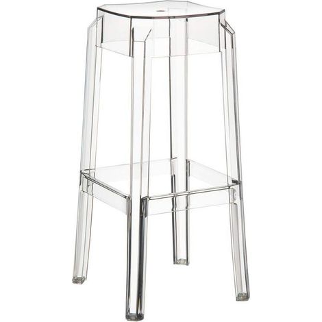 CLP – Lot de 2 tabourets de bar transparents – 75 cm de hauteur – Matériaux polypropylène et nylon – Empilables et faciles à nettoyer (1/6)