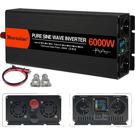 Onduleur Solaire, Sortie Onde Sinusoïdale Pure, Compatibilité Prise EU, 12V 6000W (1/2)