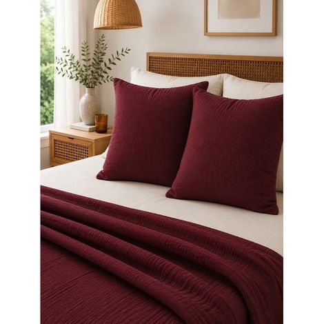 Lot de 2 Taies d’Oreiller 60 x 60 cm – Double Gaze de Coton – GAA Bordeaux (1/5)