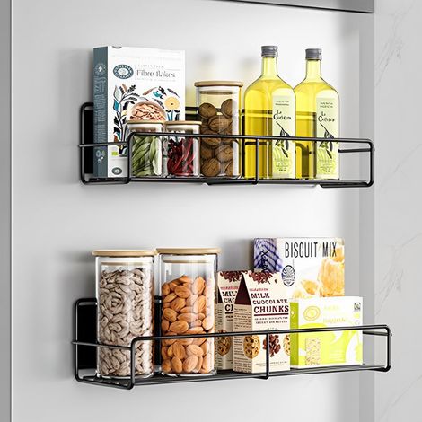 Black 2Pcs Magnetic Fridge Storage Shelf with Hooks (1/5)