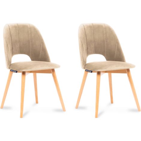 KONSIMO Stuhl 2-tlg Velours-Sitz Wohnzimmerstühl Bürostuhl "TINO", Beige, Stoff/Holz, Scandinavian, 48x86x44 cm (1/5)