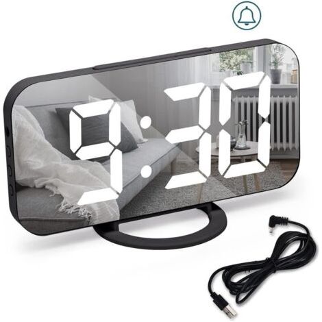 Grande horloge numérique - noire, réveil électrique LED, réveil, snooze, 3 modes de gradation, réveil de chevet alimenté par secteur, horloge de chevet décorative pour la chambre à coucher, le bureau (1/4)