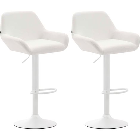 Set 2 sgabelli bar con poggiapiedi ad arco in metallo bianco, seduta in PVC bianco 100004027