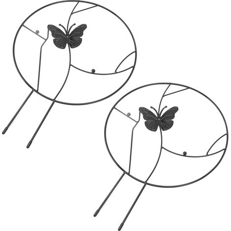 2PCS Supportes de Plantes en Fer pour Rosiers et Clématites, Support Jardin Noir Anneau Ronde