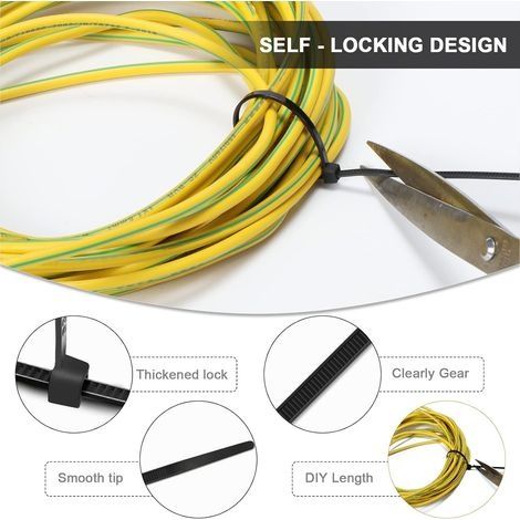 500 pièces Collier de Serrage 200 mm x 2,5 mm, Professionnelles Attache Câble, Serre Câbles Nylon, Colliers Serre-Cable 200mm, Noir (1/3)