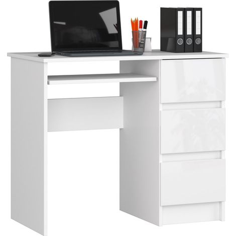 Scrivania: 3 cassetti, 1 ripiano, bianco bianco lucido, 90 x 77 x 50 cm (1/5)