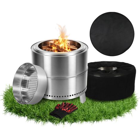Jiubiaz Braciere da giardino senza fumo Ø49,5 cm argento in acciaio inox 201 adatto a terrazza e balcone (1/5)