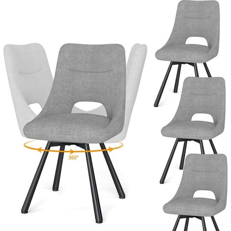 LEWE Lot de 4 Chaises de Salle à Manger, Chaise de Cuisine Pivotante à 360°, Capitonnée Chaise Salon avec Pieds en Métal, Gris clair