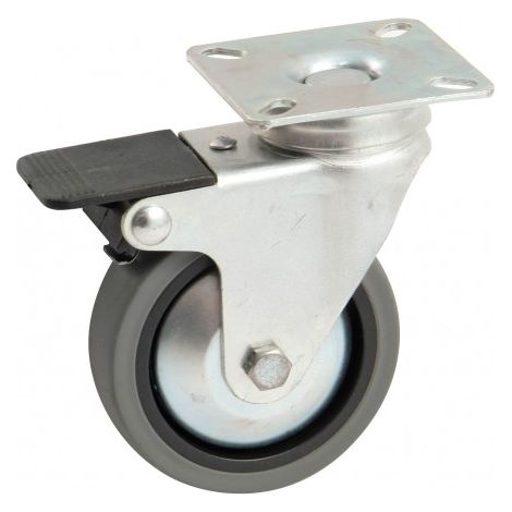 Rueda giratoria con placa cuadrada + freno AVL - Rueda de goma Ø 50 - Capacidad de carga 30 kg - 518879AS