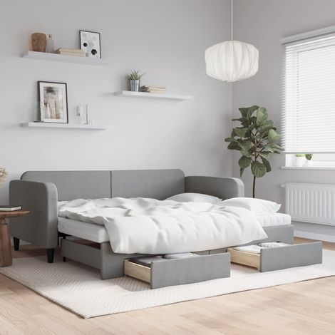 Daybed with Trundle and Drawers Light Grey 90x190 cm Fabric vidaXL (1/5)