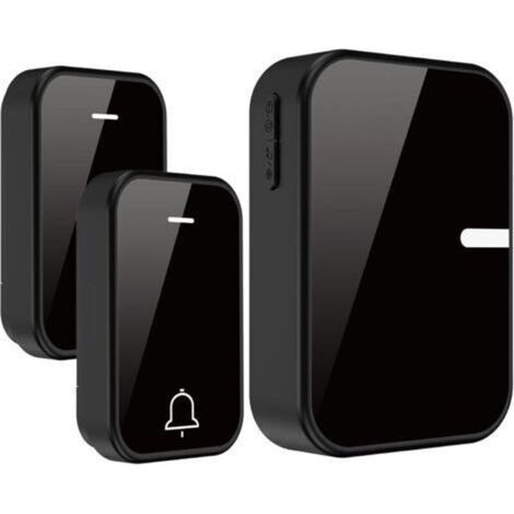 Sonnette Sans Fil Extérieur 250m Carillon Étanche IP55 avec 38 Mélodies, Récepteur sans Pile, 4 Volumes Réglables et Mémoire - Kit 2 Émetteur + 1 Récepteur pour Maison (Noir) (1/5)