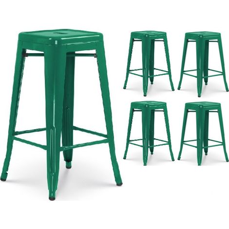 Set di 4 sgabelli da bar in stile industriale in verde abete lucido - Altezza 66 cm (1/4)