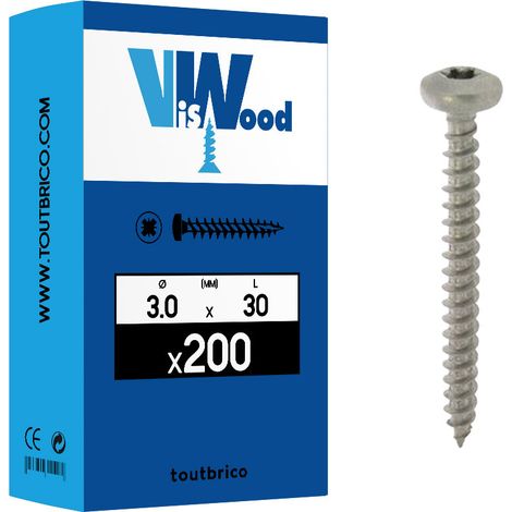 200 vis agglo 3x30mm cylindrique Tx Inox A2 Viswood (1/2)