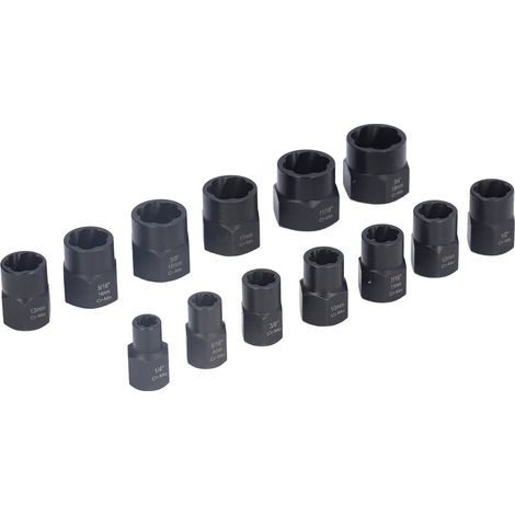 Kit 13 douilles extraction écrous boulons acier molybdène chrome noir 3/8in pour rouillés endommagés à plumeau étui (1/5)