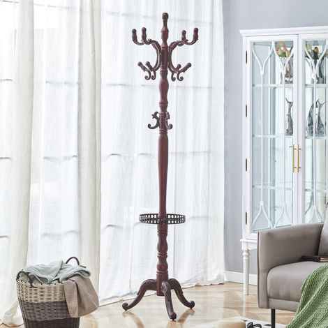 Portant vêtements en bois massif noyer, élégant et polyvalent pour intérieur européen – crochets multiples, robuste, montage simple, pieds antidérapants, idéal dressing. (1/5)