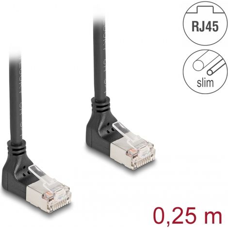Delock Cable de red RJ45 Cat.6A S/FTP Slim 90Â° acodado hacia arriba / hacia arriba 0,25 m negro