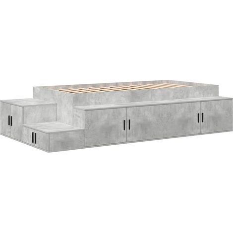 Cadre de lit avec rangement Gris béton 80 cm Bois d'ingénierie (1/5)