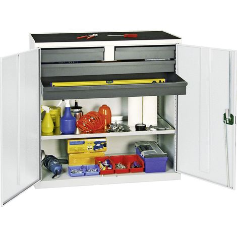 Stumpf Werkzeug- und Materialschrank Serie 3000 lichtgrau + 2 Schubladen 100 mm + 2 Schubladen 100 mm durchgehend + 1 Auszugsboden 3007407