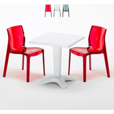 Table et 2 chaises colorées polycarbonate extérieurs Grand Soleil Caffè (1/5)