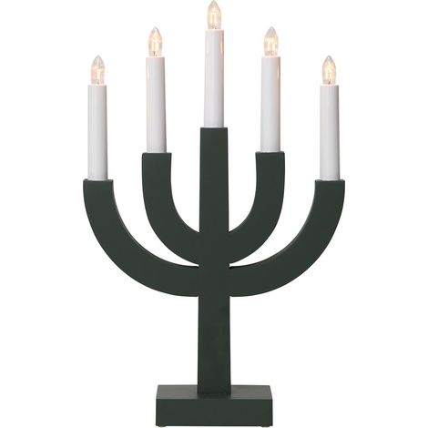 Bougeoir noir 'Selma' en pin laqué, 5 lumières, ampoule E10, H 40 cm (1/4)