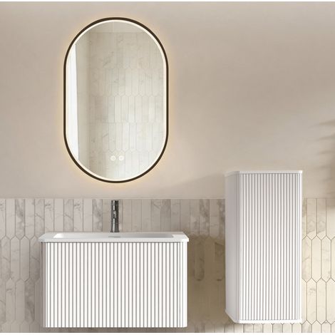 Mobile bagno con lavabo 80 cm, sospeso, specchio LED, bianco HAVRYA (1/5)