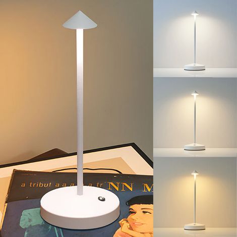 Lampe de table sans fil, lampe de bureau LED portable, veilleuse de table rechargeable à intensité variable, 3 températures de couleur, blanc (1/5)