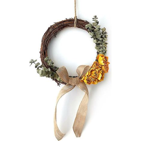 Yellow roses garland for birthday party decoration, rattan hoop