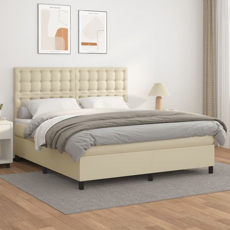 Cama box spring con colchón cuero sintético crema 160x200 cm vidaXL (1/5)