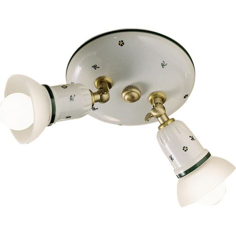 Plafoniera Classica Savona Ceramica E Ottone Satinato Decorato 2 Luci E14 (1/4)