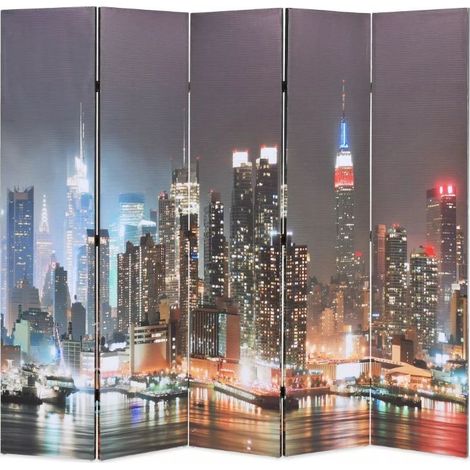 Paravent décoratif imprimé 5 volets bois et tissu K.NY (1/5)