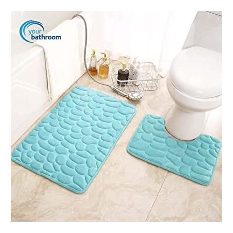 Marco Paul Non Slip Bathroom Mat Set Memory Foam Pedestal Super Soft Bath Mat Toilet Surround Mould Resistant Bath Mat Machine Washable Anti-Slip Microfibre Home Indoor Fast Drying Aqua Mat Rug (1/4)