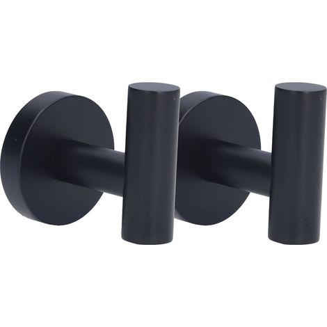 Lot de 2 crochets porte-serviettes noirs, fixation murale, résistants, compacts et stables, pour salle de bain. (1/5)