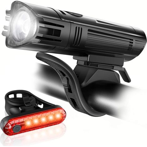Set di luci per bicicletta ultra luminose ricaricabili tramite USB - potenti luci anteriori e posteriori - 4 modalità di illuminazione - facili da installare - uomo - donna (1/3)