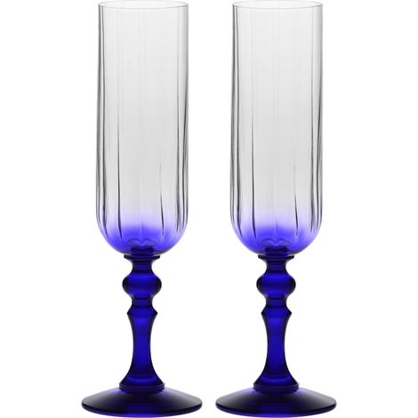 Flûtes à Champagne 2 x 220 ml, Pied Bleu Cobalt, Collection Bubble (1/5)