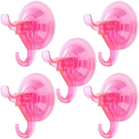 Ganchos transparentes con ventosas desmontables, aptos para baños, cristales, puertas y ventanas (rosa, 10 unidades). (1/5)