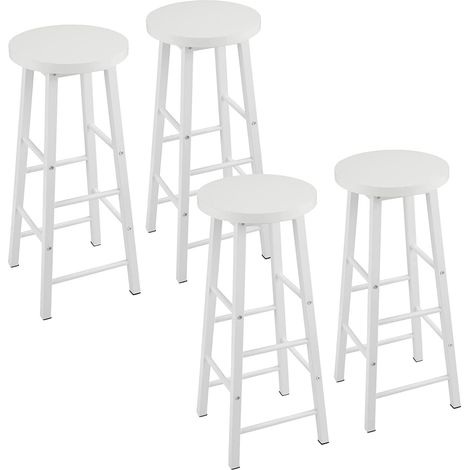 WOLTU Lot de 4 Tabourets de Bar, Tabouret de Bistrot, Chaise Stable et Durable, Surface d'assise en MDF, Blanc