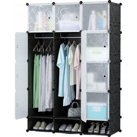 Großer modularer Kleiderschrank, Regal, Garderobe, 12x, schwarzer Klappschrank, geräumig, XXL (1/5)