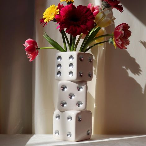Vase Triple dé Corps Blanc Pois argentés (1/5)