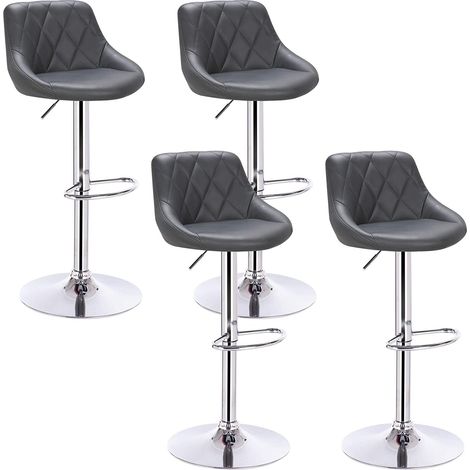 WOLTU lot de 4 Tabouret de bar avec repose-pieds, hauteur réglable, en similicuir, siège bien rembourré, Gris (1/4)