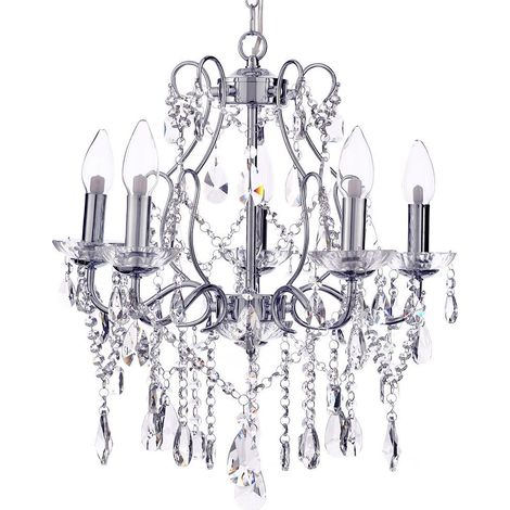 Spa Pro Anya Chandelier Bathroom Crystal Effect 5 Arm Polished Chrome Litecraft