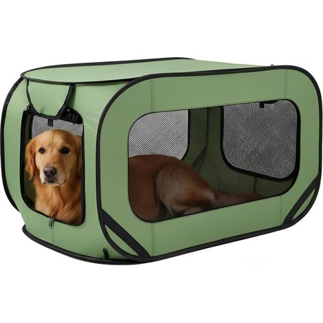 Parc pour Chien, Parc Pliable 94 53 53 cm pour Animaux, Enclos Chat Chiot Pliable Imperméable Fermeture Éclair pour Intérieur, Extérieur, Voyage, Camping, Activités en Plein Air, Vert (1/4)